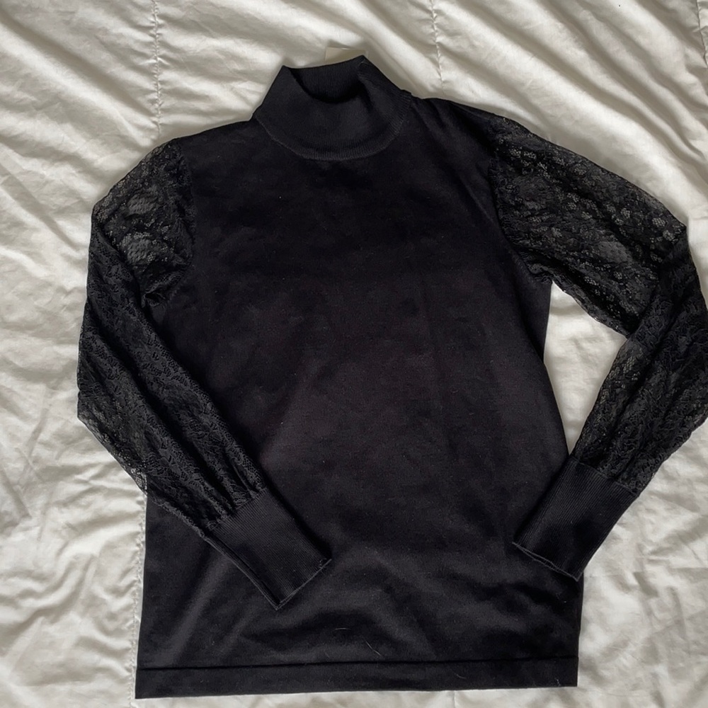 NWT Black mock neck lace sleeve dressy turtleneck